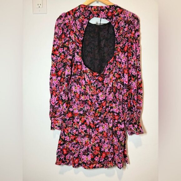 NWT Zara Floral Print Pink and Purple Long Sleeve Sundress Size M - Picture 5 of 11
